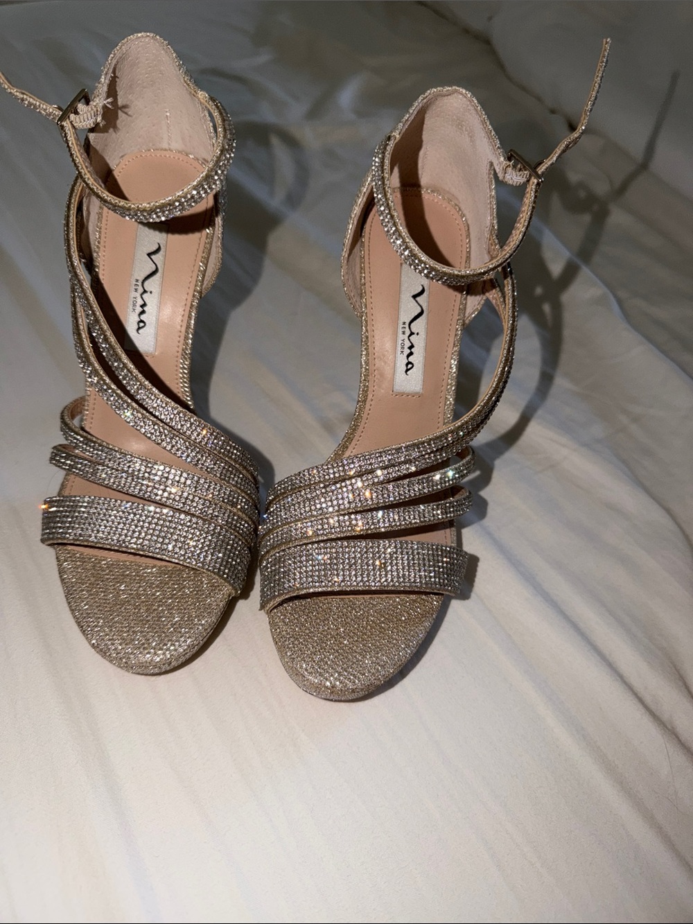 Nina Sparkling Gold Rhinestone Strappy Sandals
